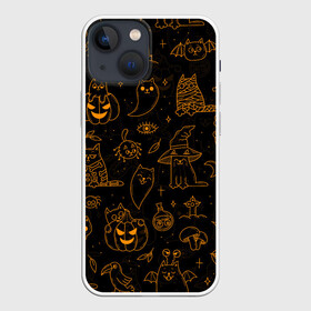 Чехол для iPhone 13 mini с принтом ХЕЛЛОУИН ПАТТЕРН КОТИКИ   HALLOWEEN KITTY в Кировске,  |  | bats | bones | cat | ghost | halloween | kitty | pumpkin | skull | spider | кости | кот | кошка | летучие мыши | паук | паутина | приведение | призрак | скелет | тыква | хеллоуин | хоррор | хэллоуин