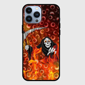 Чехол для iPhone 13 Pro Max с принтом Смерть всё видит в Кировске,  |  | halloween | глаза | коса | огонь | пламя | хэллоуин