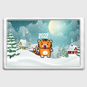 Магнит 45*70 с принтом Новогодний тигренок 2022 в Кировске, Пластик | Размер: 78*52 мм; Размер печати: 70*45 | 2022 | год тигра | новый год | новый год 2022 | символ года | тигр | тигренок | тигрица | тигры