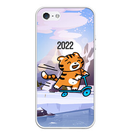 Чехол для iPhone 5/5S матовый с принтом Тигренок  на  самокате в Кировске, Силикон | Область печати: задняя сторона чехла, без боковых панелей | Тематика изображения на принте: 2022 | год тигра | новый год | новый год 2022 | символ года | тигр | тигренок | тигрица | тигры