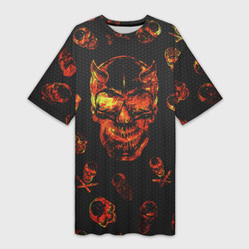 Платье-футболка 3D с принтом Огненные черепа  Carbon в Кировске,  |  | carbon | fire | halloween | nofun | skull | огненные черепа | хелоуин | череп в огне