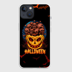 Чехол для iPhone 13 с принтом ТЫКВА С ЧЕРЕПАМИ в Кировске,  |  | halloween | haloween | pumpkin | pumpkin with skulls | skulls in a pumpkin | тыква | тыква с черепами | хеллоин | хеллоуин | хелоин | хелоуин | хэллоин | хэллоуин | хэлоин | хэлоуин | черепа в тыкве