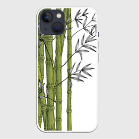 Чехол для iPhone 13 с принтом Графический бамбук в Кировске,  |  | бамбук | ветки | деревья | диства | зеленый | лес | листья | природа