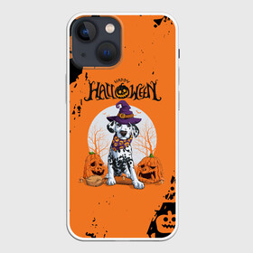 Чехол для iPhone 13 mini с принтом Далматинец в шляпе | Хэллоуин в Кировске,  |  | dog | dog halloween | halloween | haloween | далматинец | далматинец в шляпе | долматинец | долмотинец | собака | собака в шапке | хеллоин | хеллоуин | хелоин | хелоуин | хэллоин | хэллоуин | хэлоин | хэлоуин