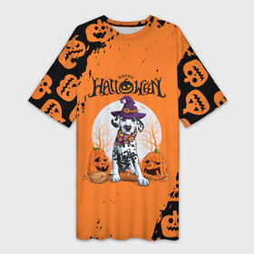 Платье-футболка 3D с принтом Далматинец в шляпе  Хэллоуин в Кировске,  |  | dog | dog halloween | halloween | haloween | далматинец | далматинец в шляпе | долматинец | долмотинец | собака | собака в шапке | хеллоин | хеллоуин | хелоин | хелоуин | хэллоин | хэллоуин | хэлоин | хэлоуин