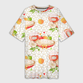 Платье-футболка 3D с принтом Яблочный пирог в Кировске,  |  | лето | пирог | сад | фрукты | яблоки | яблоко | яблочки
