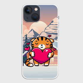 Чехол для iPhone 13 mini с принтом Тигренок   любовь в Кировске,  |  | Тематика изображения на принте: 2022 | год тигра | новый год | новый год 2022 | символ года | тигр | тигренок | тигрица | тигры