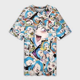 Платье-футболка 3D с принтом Jinx Ahegao в Кировске,  |  | Тематика изображения на принте: ahegao | anime | league of legends | lol | manga | аниме | ахегао | коллаж | комикс | манга | паттерн