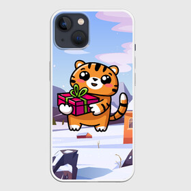 Чехол для iPhone 13 с принтом Новогодний тигренок с подарком в Кировске,  |  | 2022 | год тигра | новый год | новый год 2022 | символ года | тигр | тигренок | тигрица | тигры