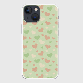 Чехол для iPhone 13 mini с принтом Сердечки на светло зеленом фоне в Кировске,  |  | hearts | love | valentines day | белый | день влюбленных | зеленый | красный | любовь | сердечки | сердце