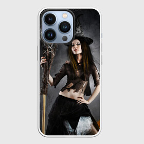 Чехол для iPhone 13 Pro с принтом Милая ведьма с метлой в Кировске,  |  | beautiful girl | black witch | broom and pumpkin | brunette | charming witch | cute | cute look | halloween | happy halloween | holiday | mous | брюнетка | красивая девушка | метла и тыква | милая | милый взгляд | мышь | очаровательная колд