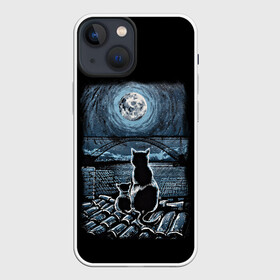 Чехол для iPhone 13 mini с принтом КОТЫ НА КРЫШЕ в Кировске,  |  | cat | moon | night | животные | звезды | звери | кот | котенок | коты | кошка | красиво | крыша | луна | мама | небо | ночь | тьма