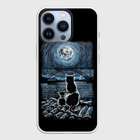 Чехол для iPhone 13 Pro с принтом КОТЫ НА КРЫШЕ в Кировске,  |  | cat | moon | night | животные | звезды | звери | кот | котенок | коты | кошка | красиво | крыша | луна | мама | небо | ночь | тьма