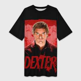 Платье-футболка 3D с принтом Dexter Декстер портрет постер в Кировске,  |  | Тематика изображения на принте: blood | dexter | dexter morgan | декстер | кровь | майами | мясник | постер | правосудие | судмедэксперт