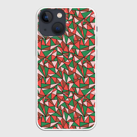 Чехол для iPhone 13 mini с принтом Абстракция из красных и зеленых треугольников в Кировске,  |  | abstraction | lines | triangles | абстракция | зеленый | коричневый | красный | линии | молодежный | розовый | треугольники | узор | фигуры