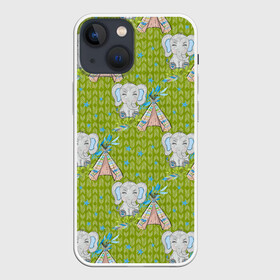 Чехол для iPhone 13 mini с принтом Слоник и вигвам в Кировске,  |  | вигвам | индеец | слон | слоненок | слоник