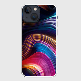 Чехол для iPhone 13 mini с принтом Цветные неоновые волны в Кировске,  |  | colorful waves | digital art | neon stripes | rainbow | абстракция | волны красок | неоновые волны | неоновый узор | цветные волны | цветные полосы