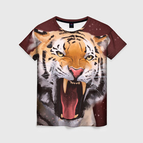 Женская футболка 3D с принтом Тигр красавчик сердится в Кировске, 100% полиэфир ( синтетическое хлопкоподобное полотно) | прямой крой, круглый вырез горловины, длина до линии бедер | 2022 | aggressive | angry | fangs | new year | open mouth | predator | tiger | year of the tiger | агрессивный | год тигра | клыки | новый год | открытая пасть | сердитый | тигр | хищник
