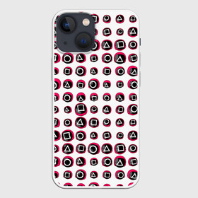 Чехол для iPhone 13 mini с принтом ИГРА В КАЛЬМАРА | МАСКИ ПАТТЕРН | MASKS PATTERN в Кировске,  |  | аноним | игра в кальмара | игра в кальмаров | игра на выживание | игры | квадрат | круг | маска | паттерн | сериал | сотрудник | треугольник | фильм