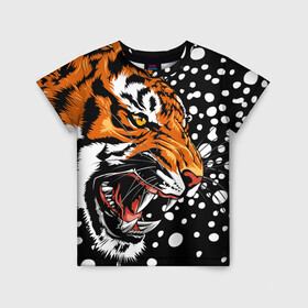 Детская футболка 3D с принтом Амурский тигр и снегопад в Кировске, 100% гипоаллергенный полиэфир | прямой крой, круглый вырез горловины, длина до линии бедер, чуть спущенное плечо, ткань немного тянется | 2022 | amur tiger | beast | grin | new year | night | open mouth | predator | profile | snowfall | winter | year of the tiger | амурский тигр | год тигра | зверь | зима | новый год | ночь | оскал | открытая пасть | профиль | снегопад | хищник