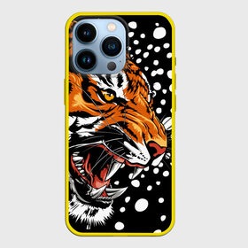 Чехол для iPhone 13 Pro с принтом Амурский тигр и снегопад в Кировске,  |  | 2022 | amur tiger | beast | grin | new year | night | open mouth | predator | profile | snowfall | winter | year of the tiger | амурский тигр | год тигра | зверь | зима | новый год | ночь | оскал | открытая пасть | профиль | снегопад | хищник