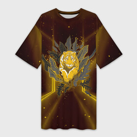 Платье-футболка 3D с принтом Золотой тигр 2022 в Кировске,  |  | 2022 | год тигра | новый год | новый год 2022 | символ года | тигр | тигренок | тигрица | тигры