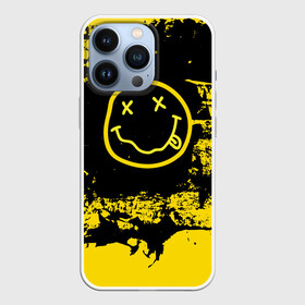 Чехол для iPhone 13 Pro с принтом Нирвана Гранж | Nirvana Smile в Кировске,  |  | album | curt | grunge | kobain | logo | music | nevermind | nirvana | rock | smells like | smile | teen spirit | альбом | брызги | гитара | гранж | курт кобейн | логотип | музыка | невермайнд | нирвана | потертости | рок | смайл | стикер