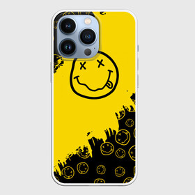 Чехол для iPhone 13 Pro с принтом Nirvana Smile | Нирвана Рваный Паттерн в Кировске,  |  | album | curt | grunge | kobain | logo | music | nevermind | nirvana | pattern | rock | smells like | smile | teen spirit | альбом | брызги | гитара | гранж | курт кобейн | логотип | музыка | невермайнд | нирвана | паттерн | потертости | рок | сма