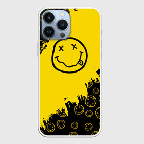 Чехол для iPhone 13 Pro Max с принтом Nirvana Smile | Нирвана Рваный Паттерн в Кировске,  |  | album | curt | grunge | kobain | logo | music | nevermind | nirvana | pattern | rock | smells like | smile | teen spirit | альбом | брызги | гитара | гранж | курт кобейн | логотип | музыка | невермайнд | нирвана | паттерн | потертости | рок | сма