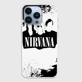 Чехол для iPhone 13 Pro с принтом Нирвана Рок Группа Гранж ЧБ | Nirvana в Кировске,  |  | album | curt | group | grunge | kobain | logo | music | nevermind | nirvana | pattern | rock | smells like | smile | teen spirit | альбом | брызги | гитара | гранж | группа | курт кобейн | логотип | музыка | невермайнд | нирвана | паттерн | потер