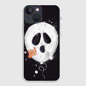 Чехол для iPhone 13 mini с принтом Шарик пугайка (черный, полиэстер) в Кировске,  |  | fun | helloween | party | scary | ведьма | вечеринка | день | духи | колдовство | мрачно | оригинальный | подарок | праздник | привидение | пугать | святые | тыква | ужас | хэллоуин | черный | шарик