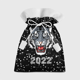 Подарочный 3D мешок с принтом Черный водяной тигр 2022 в Кировске, 100% полиэстер | Размер: 29*39 см | 2022 | beast | black water tiger | fangs | merry christmas | new year | predator | snow | stern grin | winter | year of the tiger | год тигра | зверь | зима | клыки | новый год | снег | суровый оскал | хищник | черный водяной тигр