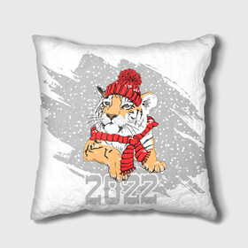Подушка 3D с принтом Тигр в красной шапке в Кировске, наволочка – 100% полиэстер, наполнитель – холлофайбер (легкий наполнитель, не вызывает аллергию). | состоит из подушки и наволочки. Наволочка на молнии, легко снимается для стирки | 2022 | beast | merry christmas | new year | predator | proud tiger | red hat | scarf | snow | winter | year of the tiger | год тигра | гордый тигр | зверь | зима | красная шапка | новый год | снег | хищник | шарф