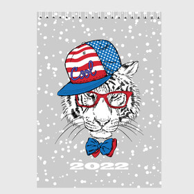 Скетчбук с принтом Крутой белый тигр в Кировске, 100% бумага
 | 48 листов, плотность листов — 100 г/м2, плотность картонной обложки — 250 г/м2. Листы скреплены сверху удобной пружинной спиралью | Тематика изображения на принте: 2022 | beast | bow | cap | cool | merry christmas | new year | predator | snow | tiger | usa flag | winter | year of the tiger | бант | год тигра | зверь | зима | кепка | крутой | новый год | очки | снег | тигр | флаг сша | хищник