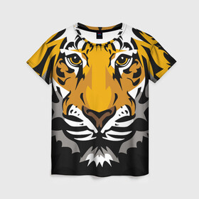 Женская футболка 3D с принтом Суровый взгляд тигра в Кировске, 100% полиэфир ( синтетическое хлопкоподобное полотно) | прямой крой, круглый вырез горловины, длина до линии бедер | 2022 | beast | look | merry christmas | new year | predator | stern | tiger | year of the tiger | взгляд | год тигра | зверь | новый год | суровый | тигр | хищник