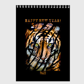 Скетчбук с принтом Happy New Year 2022 в Кировске, 100% бумага
 | 48 листов, плотность листов — 100 г/м2, плотность картонной обложки — 250 г/м2. Листы скреплены сверху удобной пружинной спиралью | Тематика изображения на принте: 2022 | amur tiger | beast | happy new year | merry christmas | new year | predator | stern look | year of the tiger | амурский тигр | год тигра | зверь | новый год | суровый взгляд | хищник