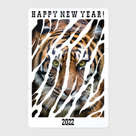 Магнитный плакат 2Х3 с принтом Happy New Year Tiger в Кировске, Полимерный материал с магнитным слоем | 6 деталей размером 9*9 см | 2022 | amur tiger | beast | happy new year | merry christmas | new year | predator | stern look | year of the tiger | амурский тигр | год тигра | зверь | новый год | суровый взгляд | хищник