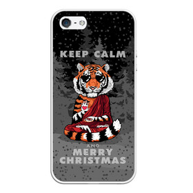 Чехол для iPhone 5/5S матовый с принтом Keep calm and Merry Christmas в Кировске, Силикон | Область печати: задняя сторона чехла, без боковых панелей | 2022 | beast | buddhist | heart | keep calm and merry christmas | meditation | new year | spruce forest | tiger | year of the tiger | буддист | год тигра | ельник | зверь | медитация | новый год | сердце | тигр | черные очки