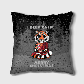 Подушка 3D с принтом Keep calm and Merry Christmas в Кировске, наволочка – 100% полиэстер, наполнитель – холлофайбер (легкий наполнитель, не вызывает аллергию). | состоит из подушки и наволочки. Наволочка на молнии, легко снимается для стирки | 2022 | beast | buddhist | heart | keep calm and merry christmas | meditation | new year | spruce forest | tiger | year of the tiger | буддист | год тигра | ельник | зверь | медитация | новый год | сердце | тигр | черные очки