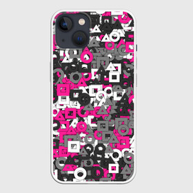 Чехол для iPhone 13 с принтом Squid Game Camo в Кировске,  |  | squid game | геометрия | игра в кальмара | кауфляж | милитари | паттерн | розовый | фигуры
