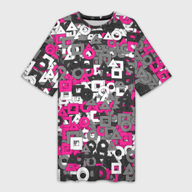 Платье-футболка 3D с принтом Squid Game Camo в Кировске,  |  | squid game | геометрия | игра в кальмара | кауфляж | милитари | паттерн | розовый | фигуры