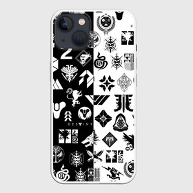 Чехол для iPhone 13 с принтом DESTINY LOGOBOMBING ЧЁРНО БЕЛОЕ в Кировске,  |  | bungie | cayde 6 | cyd6 | destiny | destiny 2 | forsaken | gambit | hunter | titan | warlock | банги | варлок | габмит | дестини | дестини 2 | зур | кейд | кейд 6 | отвергнутые | охотник | титан | туз