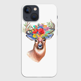 Чехол для iPhone 13 mini с принтом Олень Полевой цветок в Кировске,  |  | аниме | животные | лес | олень | охота | полевой | природа | рог | рога | рыбалка | цветок | цветы