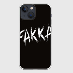 Чехол для iPhone 13 mini с принтом FAKKA в Кировске,  |  | black | fakka | text | белое | надпись | текст | черное