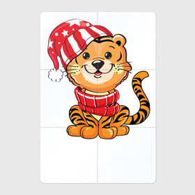 Магнитный плакат 2Х3 с принтом Тигренок в шапке и в шарфе в Кировске, Полимерный материал с магнитным слоем | 6 деталей размером 9*9 см | 2022 | год тигра | новый год | новый год 2022 | символ года | тигр | тигренок | тигрица | тигры