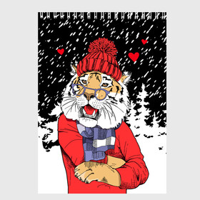 Скетчбук с принтом Тигр в красном в Кировске, 100% бумага
 | 48 листов, плотность листов — 100 г/м2, плотность картонной обложки — 250 г/м2. Листы скреплены сверху удобной пружинной спиралью | Тематика изображения на принте: 2022 | fir forest | happy new year | hearts | merry christmas | red hat | santa claus | scarf | snow | tiger | year of the tiger | год тигра | еловый лес | красная шапка | новый год | очки | рождество | санта клаус | сердца | снег | тигр | шарф