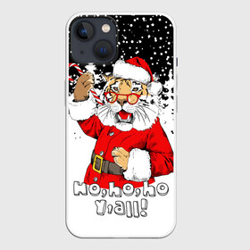 Чехол для iPhone 13 с принтом Тигр в шубе Санта Клауса в Кировске,  |  | 2022 | fir forest | fur coat | happy new year | merry christmas | red hat | santa claus | snow | sweetness | tiger | year of the tiger | год тигра | еловый лес | красная шапка | новый год | очки | рождество | санта клаус | сладость | снег | тигр