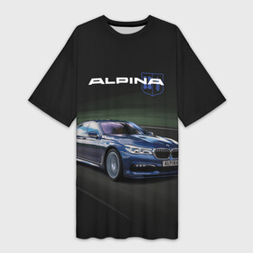 Платье-футболка 3D с принтом Alpina на дороге в Кировске,  |  | авто | дорога | лого | надпись | путь