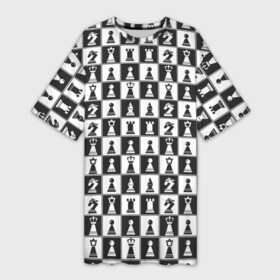 Платье-футболка 3D с принтом Шахматы (Шахматные Фигуры) в Кировске,  |  | chess | анатолий карпов | бобби фишер | владимир крамник | гари каспаров | игра | король | ладья | магнус карлсен | математика | михаил ботвинник | пешка | ферзь | хосерауль капабланка | чёрнобелые