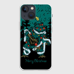 Чехол для iPhone 13 mini с принтом Бесячья ёлка в Кировске,  |  | demon | evil spirits | forest | frenzied tree | halloween | happy new year | merry christmas | night | red balls | satan | sharp fangs | бесячья ёлка | демон | красные шары | лес | нечисть | новый год | ночь | острые клыки | рождество | сатана | хэллоуин